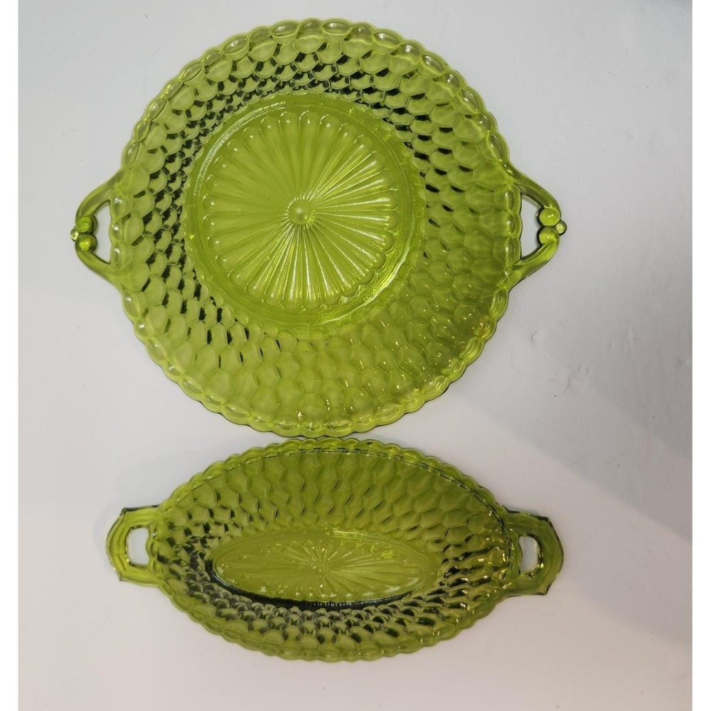 Indiana Glass Avocado Green Honeycomb Serving Dishes,‎ 2 pieces - Picture 11 of 11
